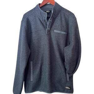 Eddie Bauer Knit Sweater Snap Neck Jacket Men Medium Fleece Lined Heather Blue